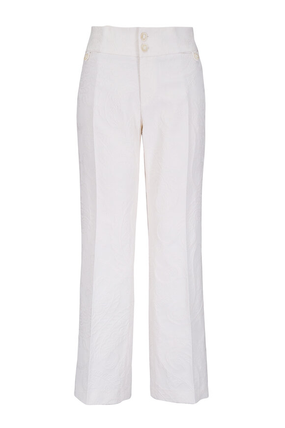 Etro Flared Jacquard White Paisley Pant