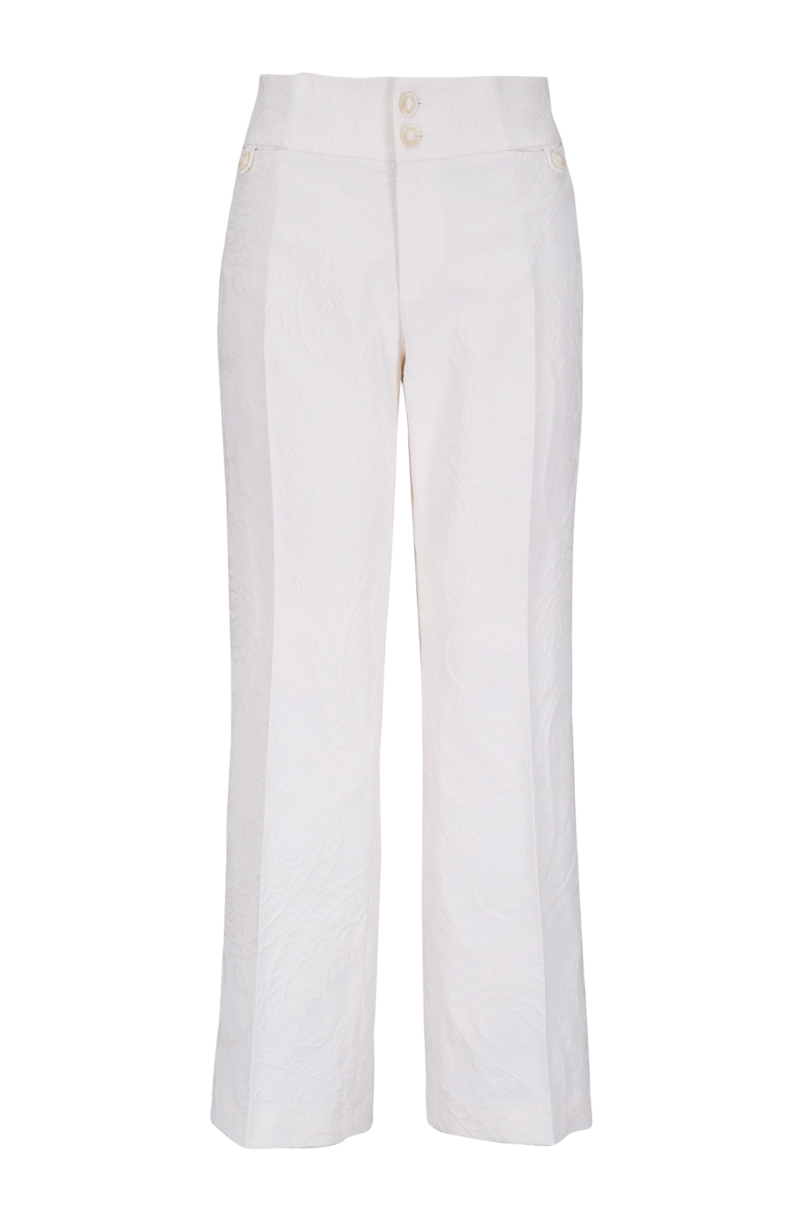 Etro - Flared Jacquard White Paisley Pant