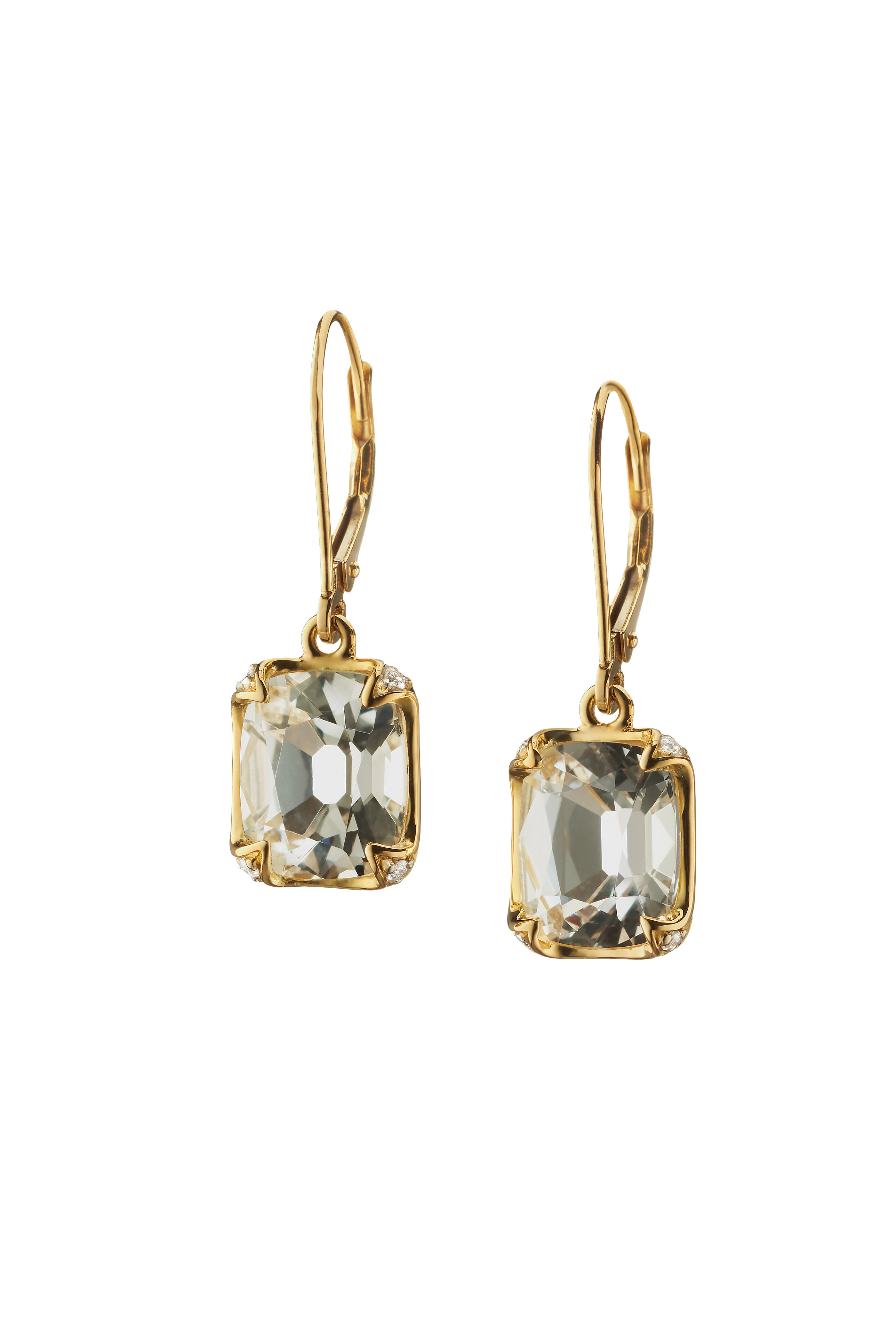 Monica Rich Kosann - 18K Yellow Gold Rock Crystal & Diamond Earrings
