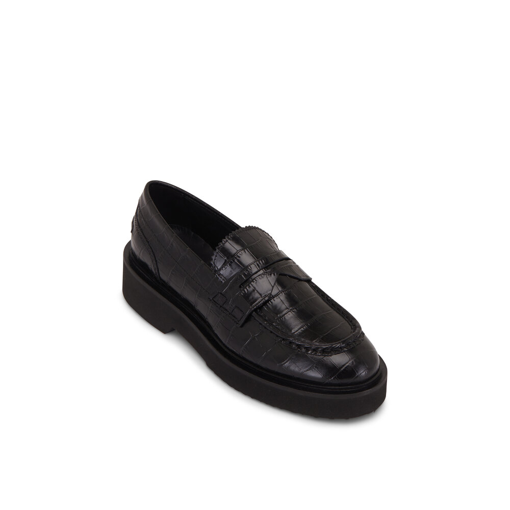 Aquatalia Marcie Black Embossed Croc Loafer Mitchell Stores