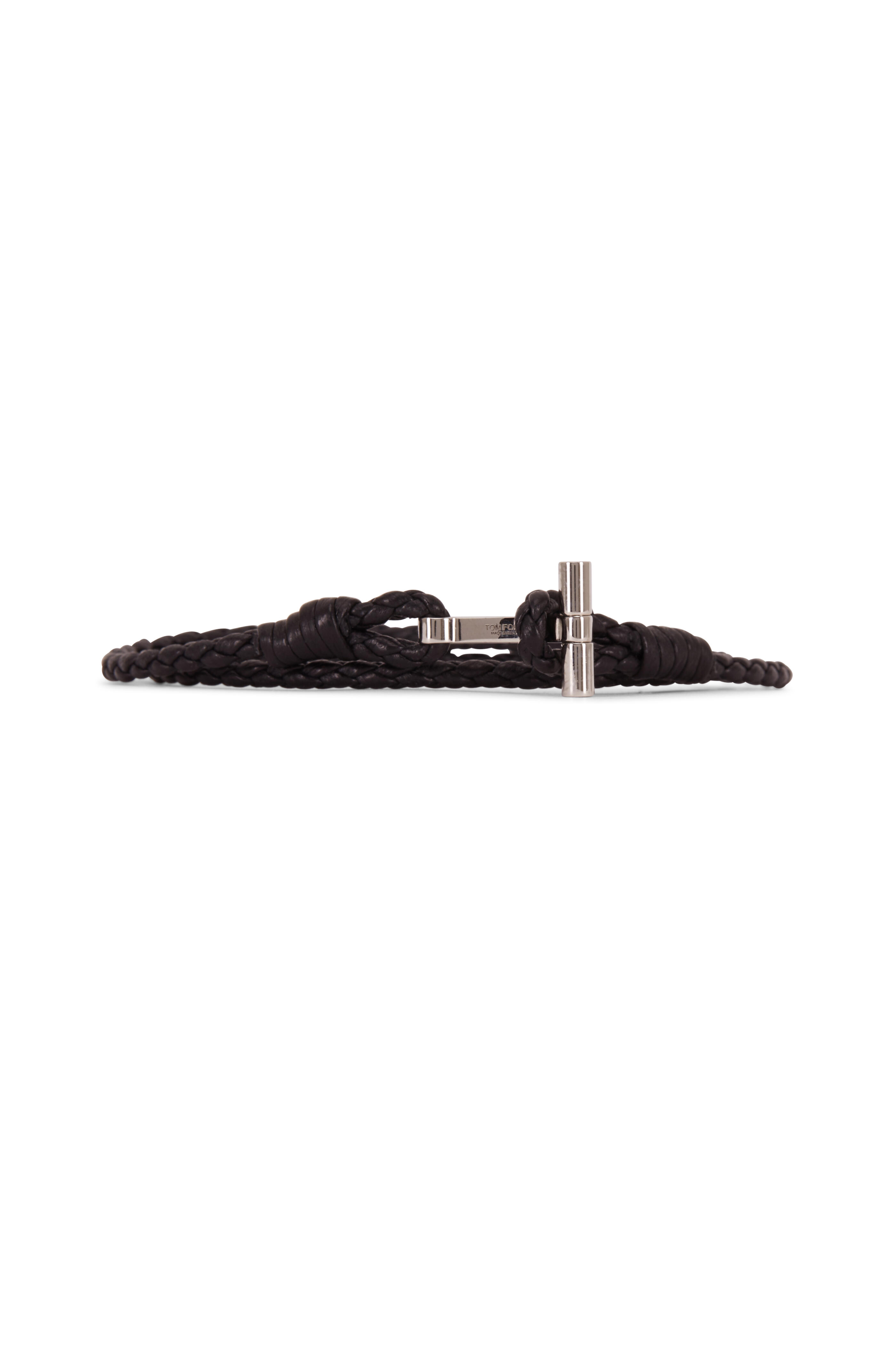 TOM FORD Woven Leather and Silver-Tone Wrap Bracelet for Men