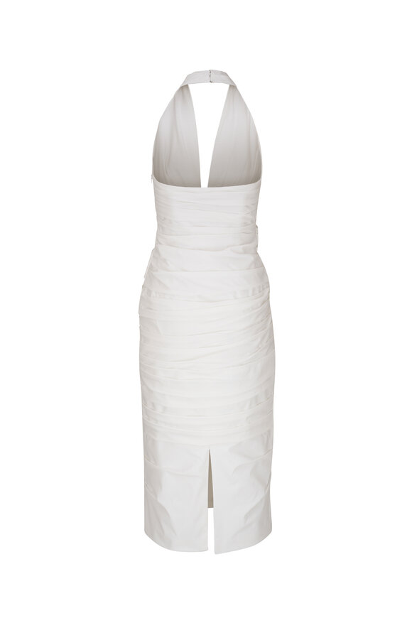 Carolina Herrera - White Halter Twisted Flower Ruched Midi Dress 