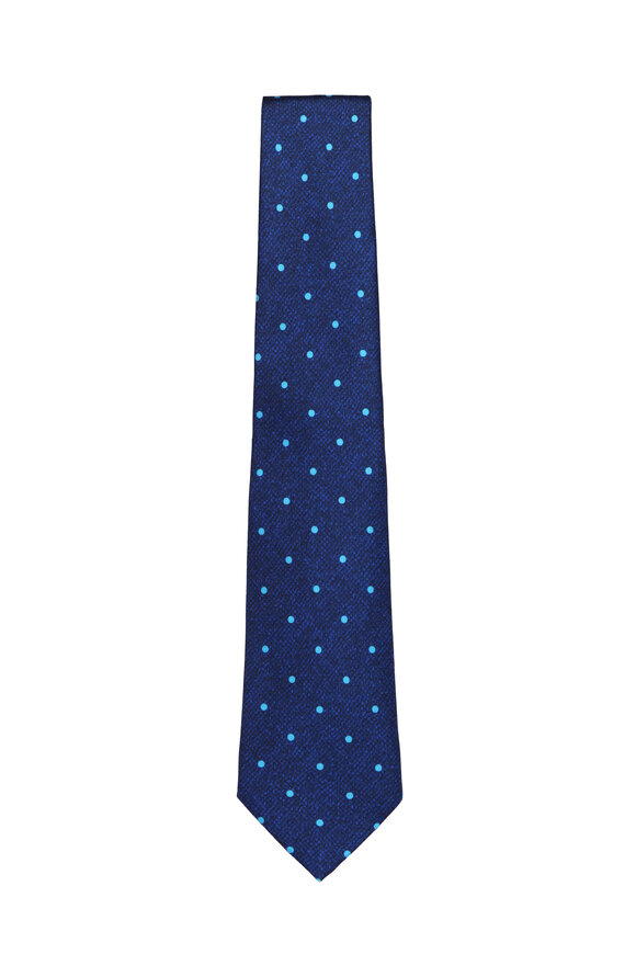 Kiton Royal Blue & Bright Blue Mini Dot Silk Necktie
