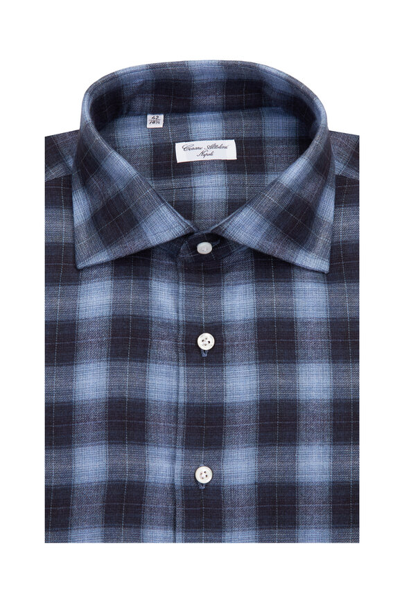 Cesare Attolini Dark Blue Plaid Sport Shirt - view 1