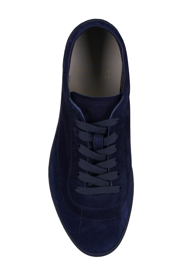 Brunello Cucinelli Navy Solid Suede Low Top Sneaker - view 4