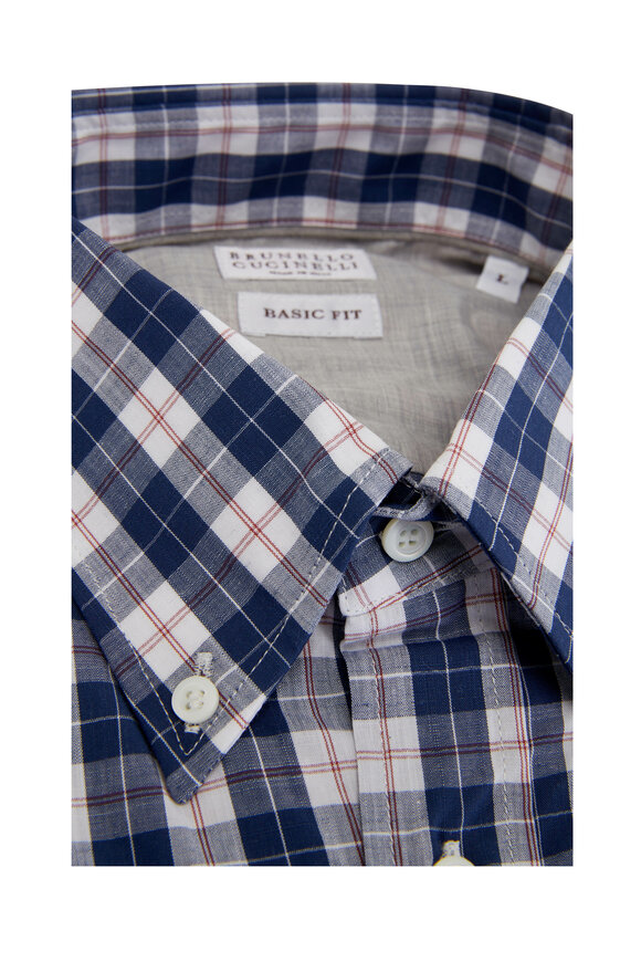 Brunello Cucinelli - Navy & White Check Basic Fit Sport Shirt