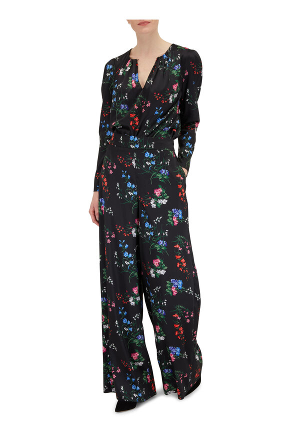 Carolina Herrera - Multicolor Floral Printed Keyhole Blouse 