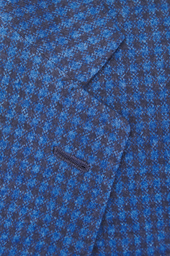 Kiton Navy Blue Check Silk & Cashmere Sportcoat - view 3