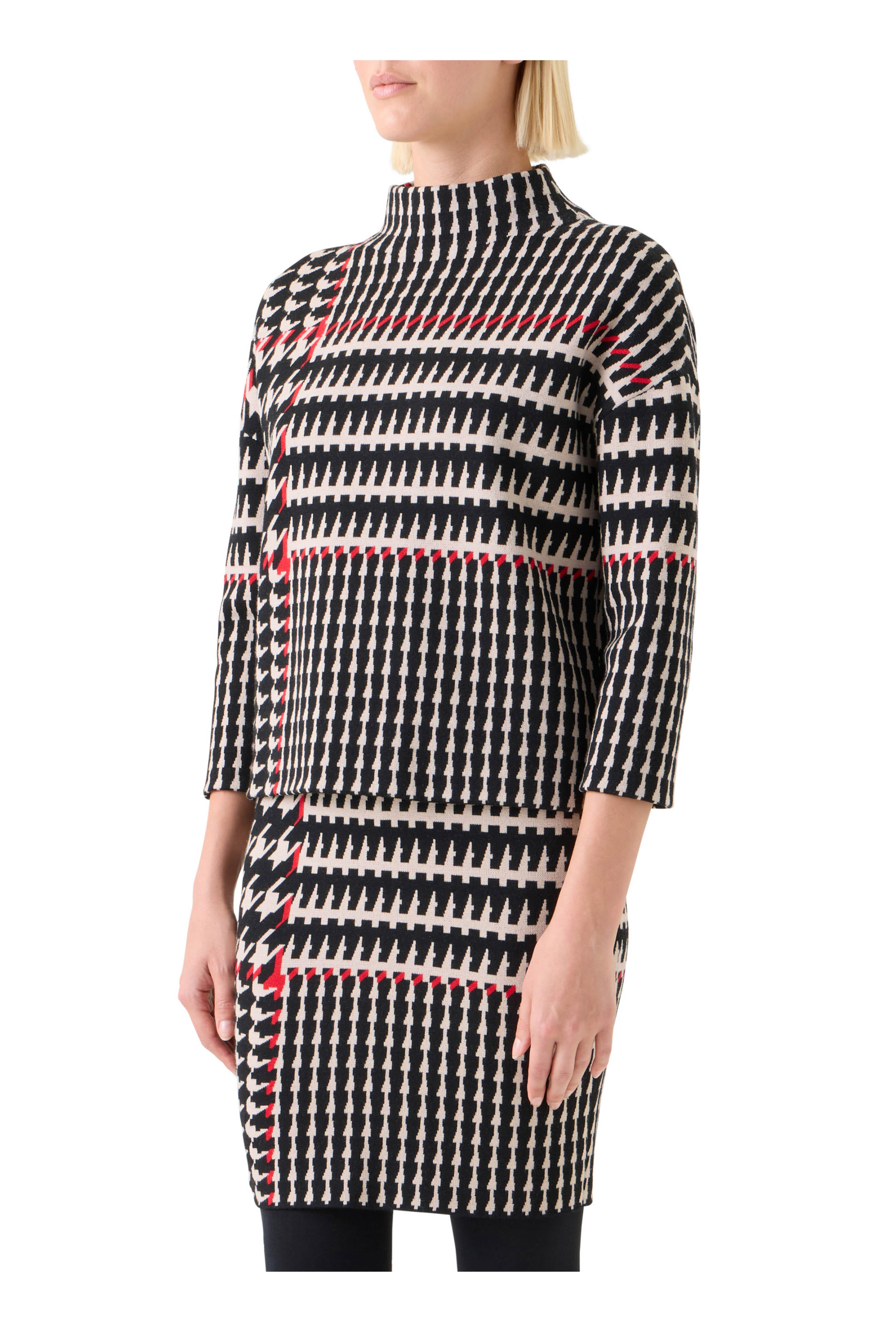 Akris Punto - Black, Cream & Vermilion Jacquard Knit Sweater