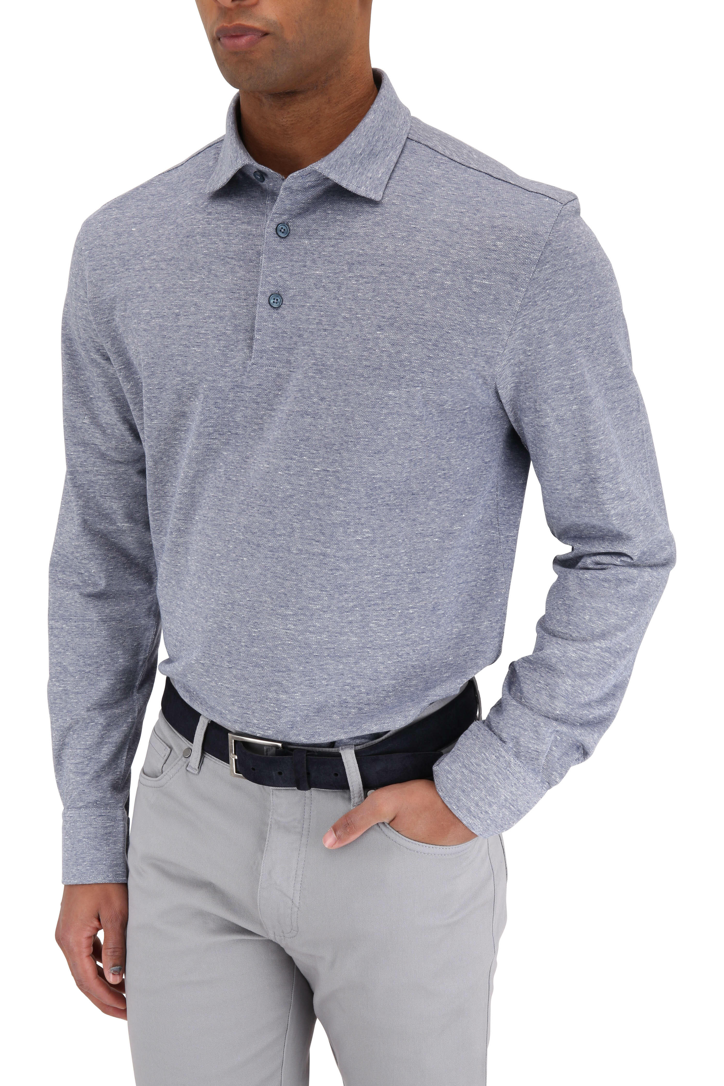 Zegna - Blue Cotton & Linen Blend Knit Polo