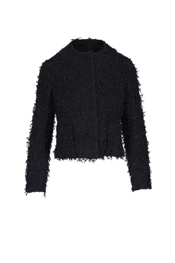 Akris Bea Black Micro Sequin Fringe Jacket