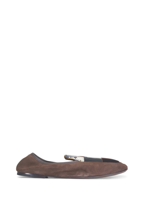 Khaite Zoe Chocolate Suede Patchwork Flat - view 6