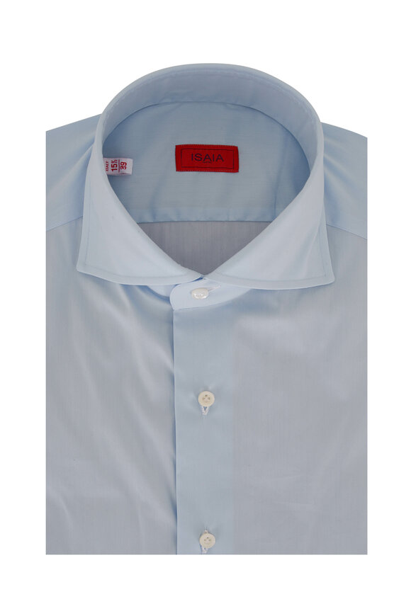 Isaia Solid Light Blue Stretch Cotton Dress Shirt 