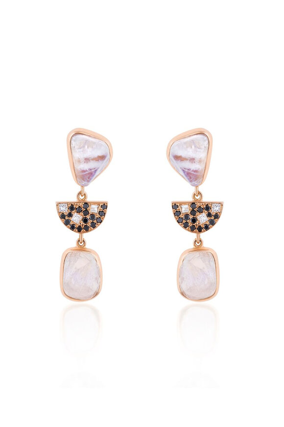 Clara Chehab Sequence Short Moonstone Earrings