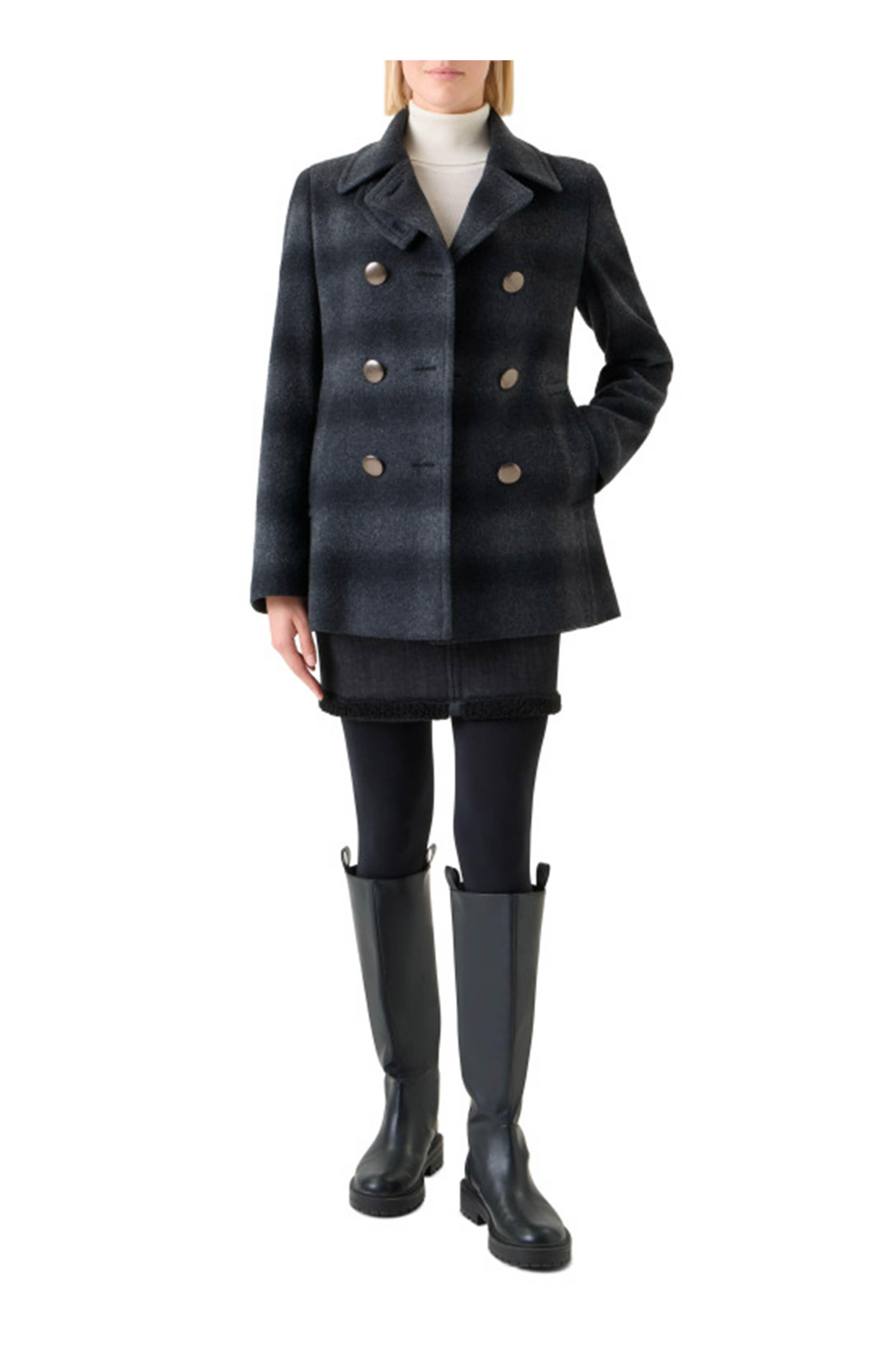 Akris Punto - Charcoal Gray Blurred Check Peacoat