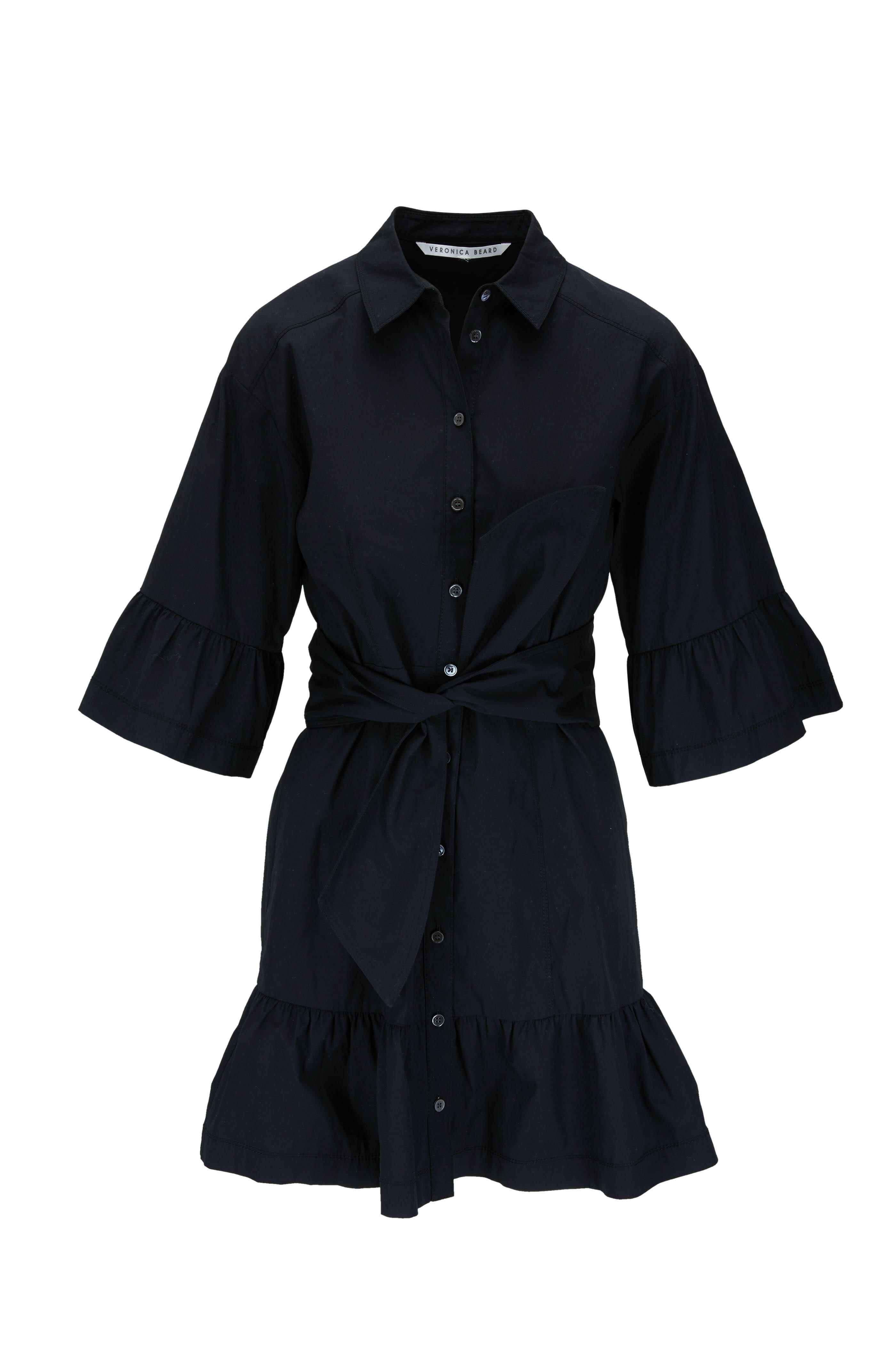 Veronica Beard - Luriane Black Flounce Sleeve Mini Dress