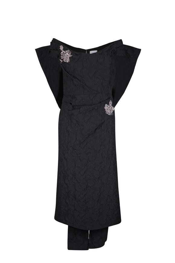 Erdem Black Embellished Jacquard Off-The-Shoulder Dress