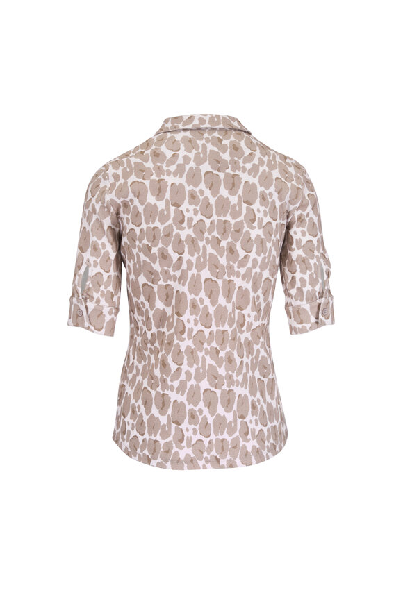 Majestic Multicolor Leopard Print Ribbed Button Up Blouse - view 2