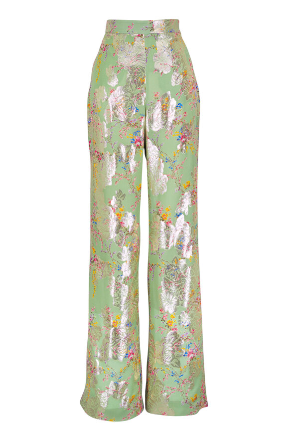 Valentino Metallic Floral Jacquard Straight Leg Pants