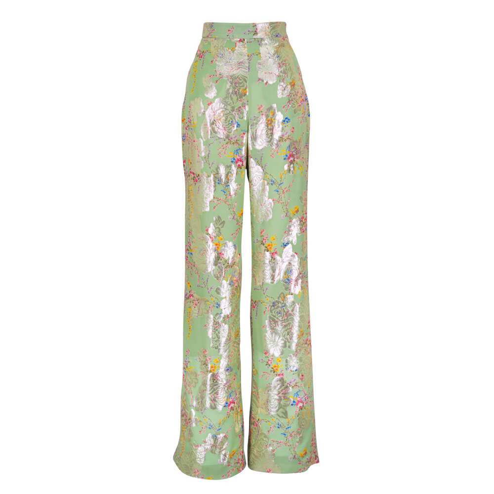 Valentino - Metallic Floral Jacquard Straight Leg Pants