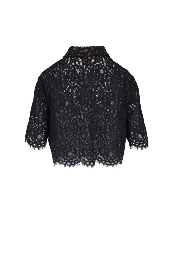 Michael Kors Collection Black Floral Lace Cropped Button Up Shirt - view 3