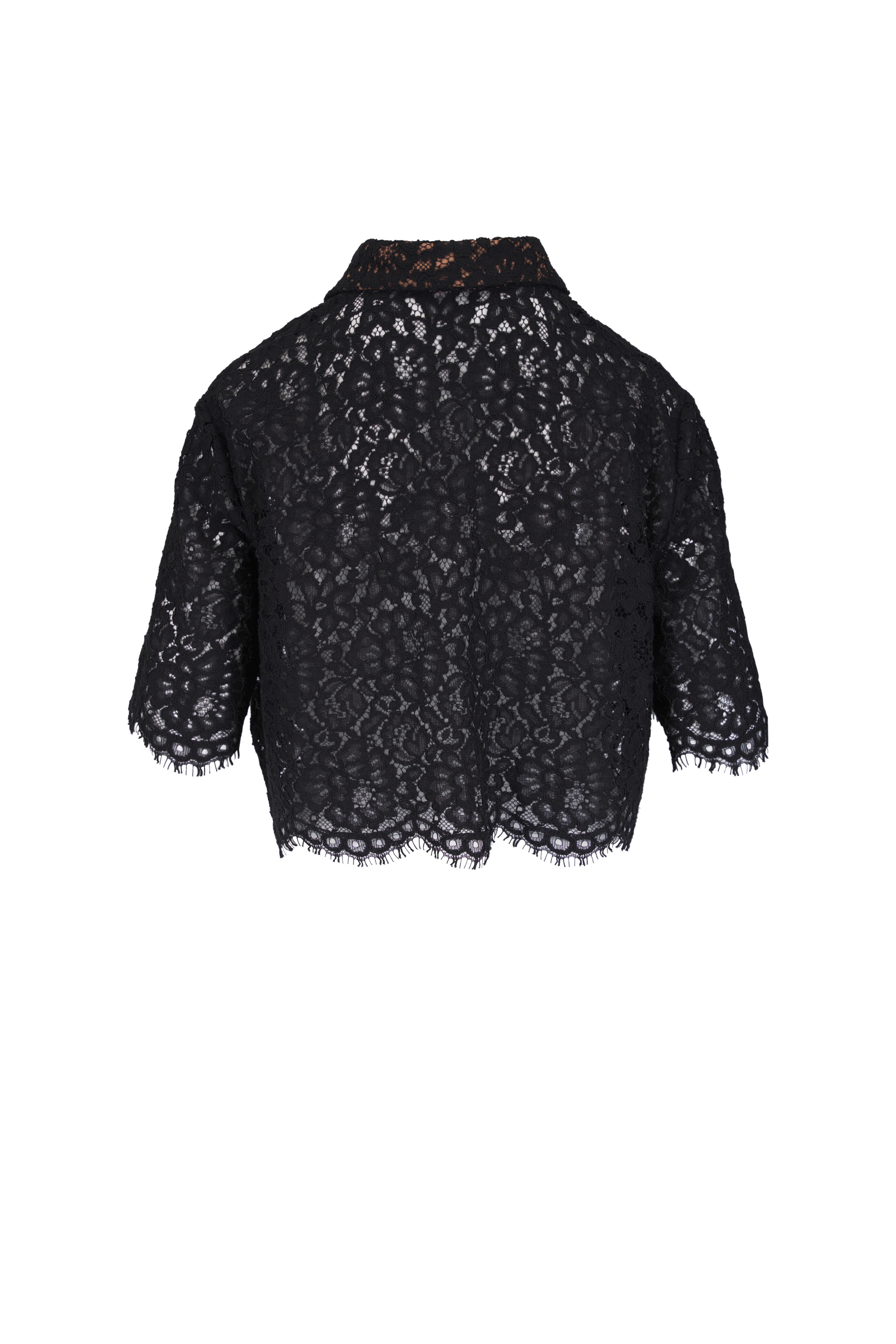 Michael Kors Collection - Black Floral Lace Cropped Button Up Shirt - view 3