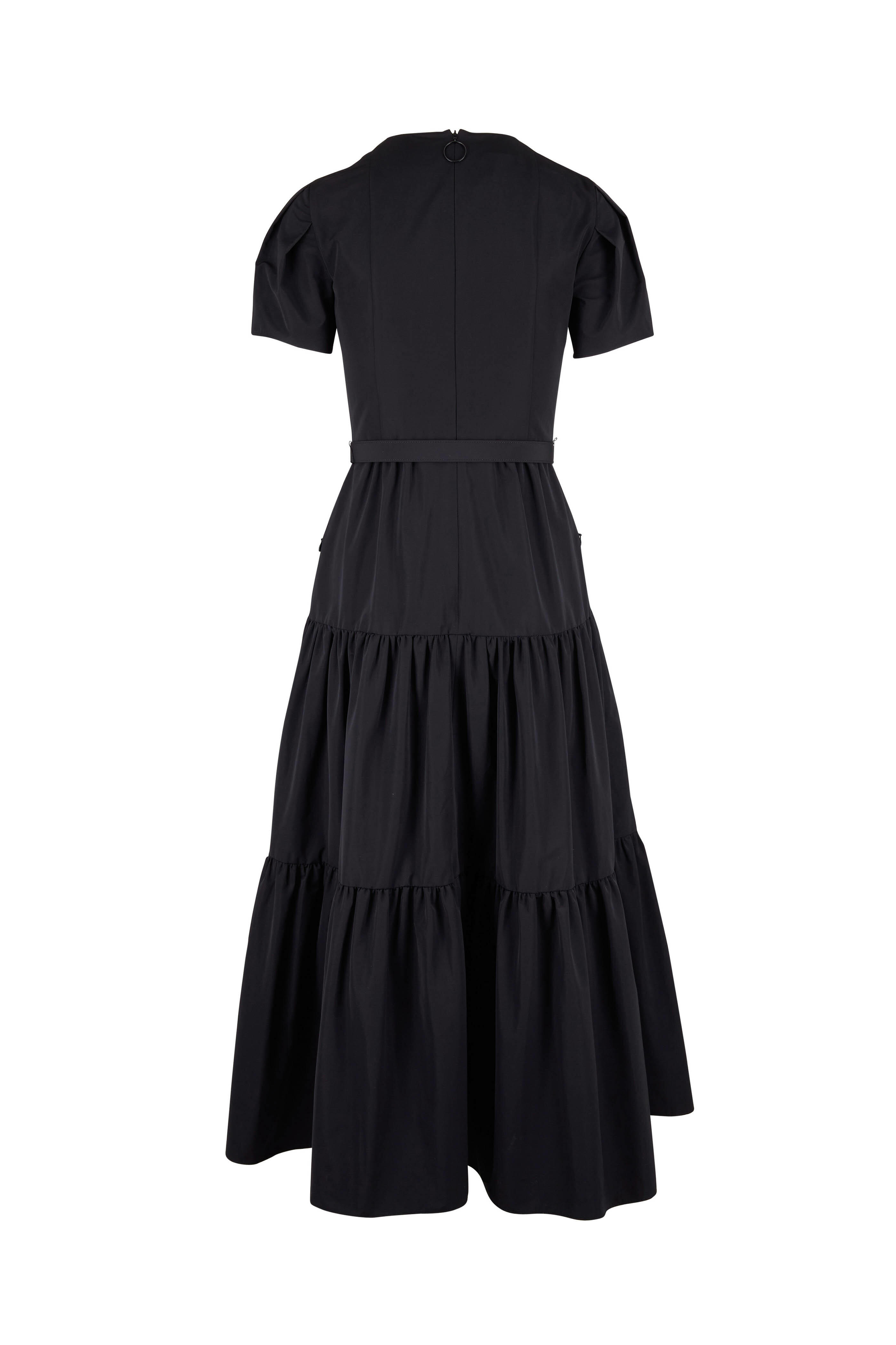 Akris Punto - Black Tiered A-Line Short Sleeve Midi Dress