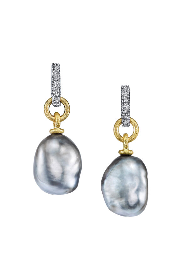 Aaron Henry 18k Gold Diamond & Baroque Pearl Drop Earring