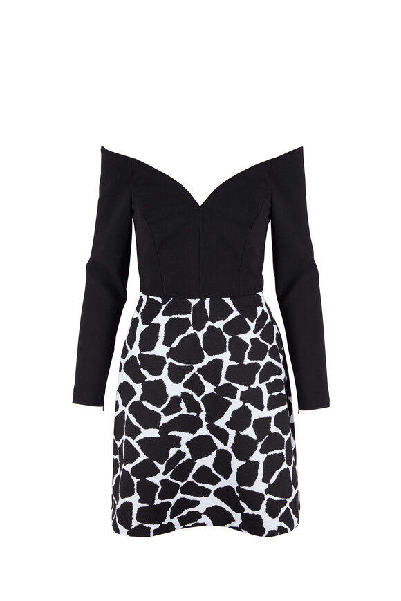 Carolina Herrera - Black & White Off-The-Shoulder Mini Dress