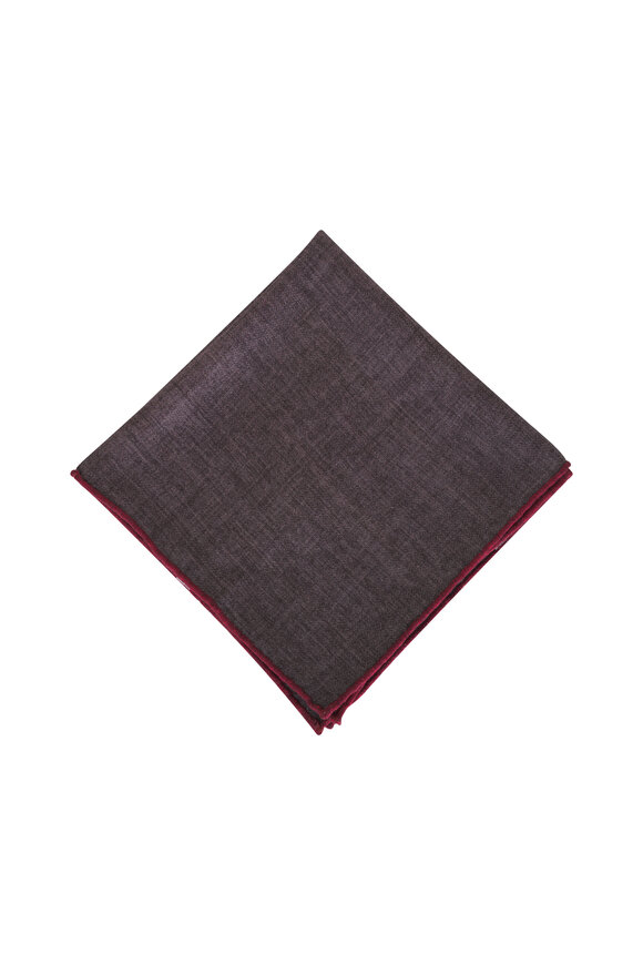 Brunello Cucinelli - Red & Brown Logo Silk Pocket Square