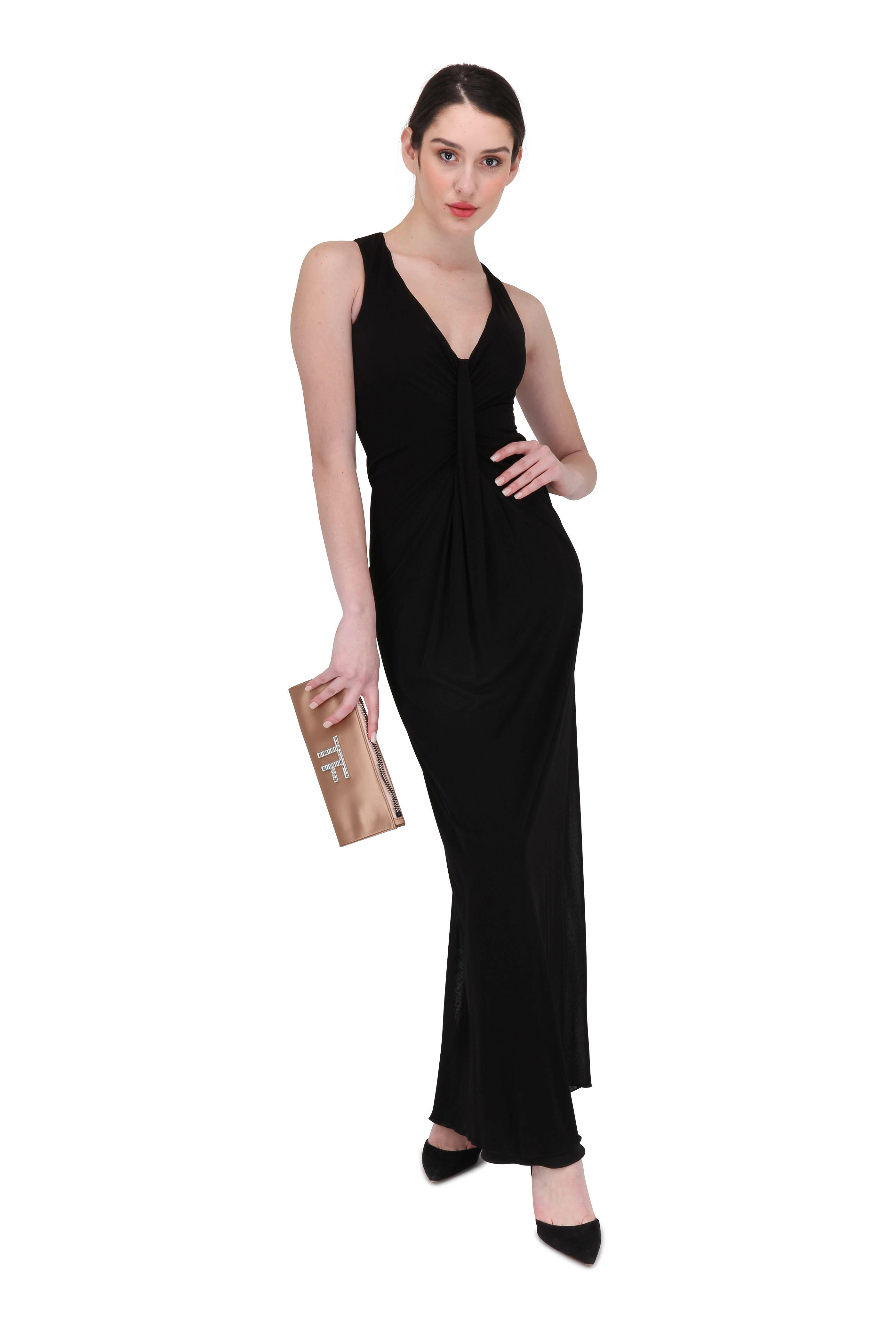 Tom Ford - Black Jersey Front-Knot Sleeveless Gown