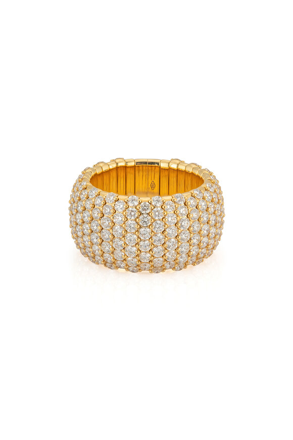 ZYDO 18k Yellow Gold Diamond Domed Wide Stretch Ring