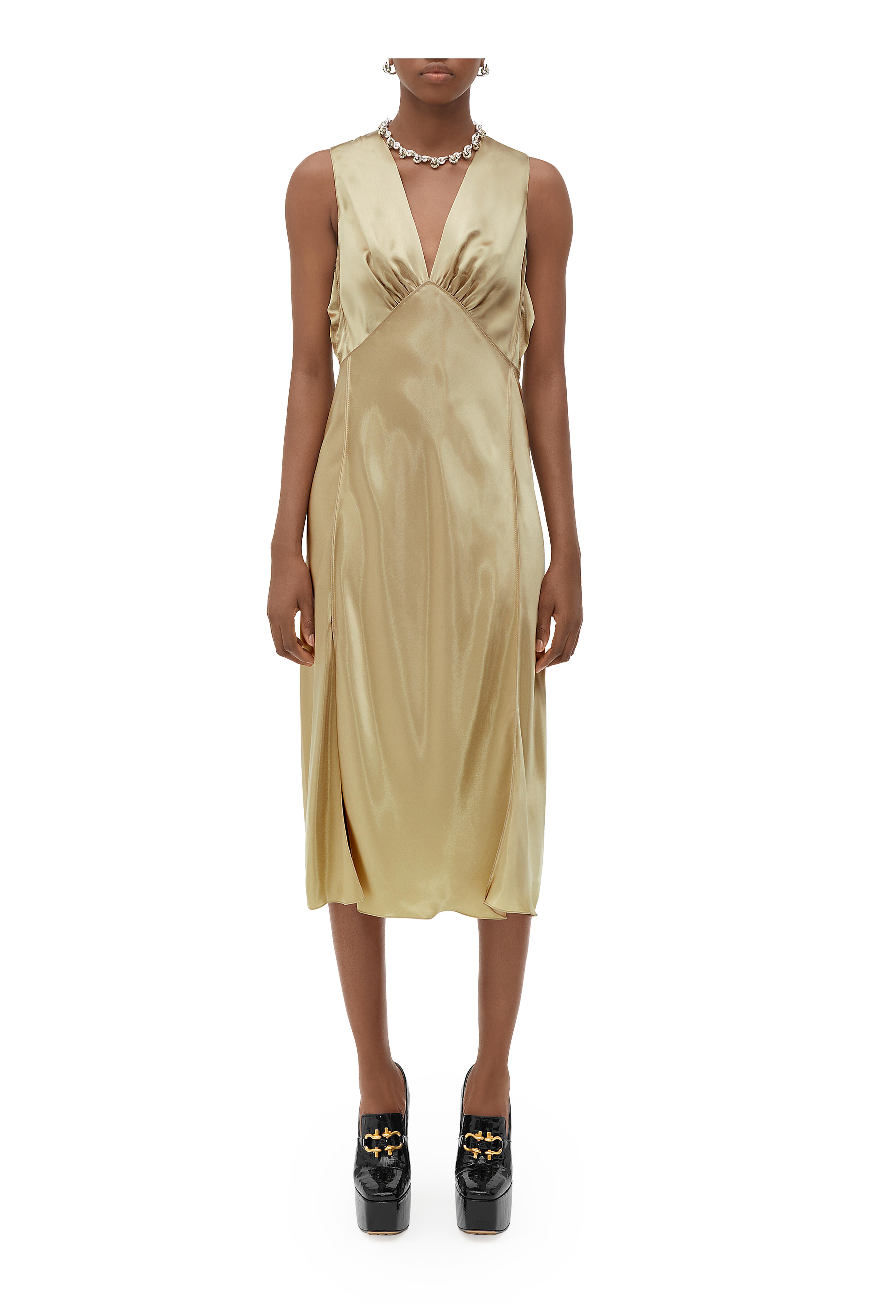 ワンピース BOTTEGA VENETA Woman Dress Yellow Cream 688937V1N60 1069 Bottega Veneta - Sesame Washed Fluid Dress | Mitchell Stores