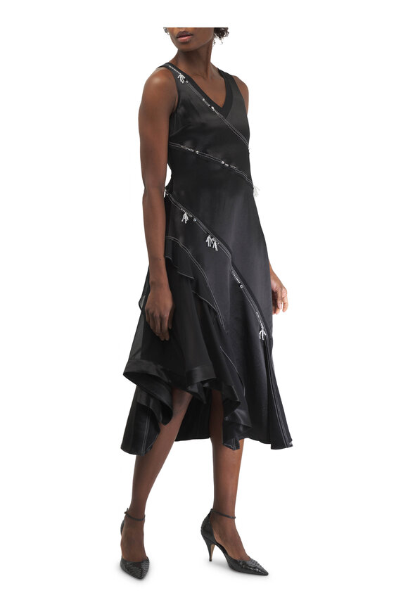 3.1 Phillip Lim - Black Embroidered Satin Draped Gown