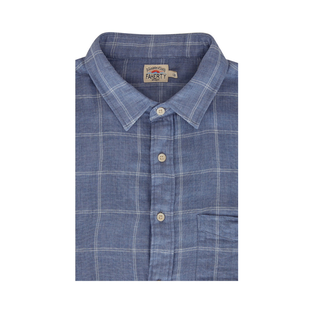 Faherty Brand - Blue Check Double Cloth Shirt | Mitchell Stores
