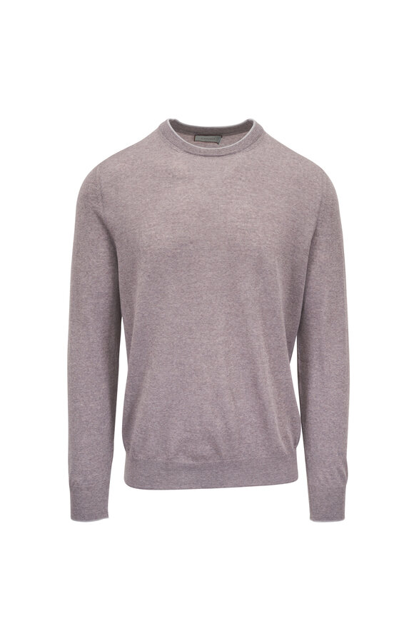 Canali Tan Tipped Wool Jersey Crewneck Sweater