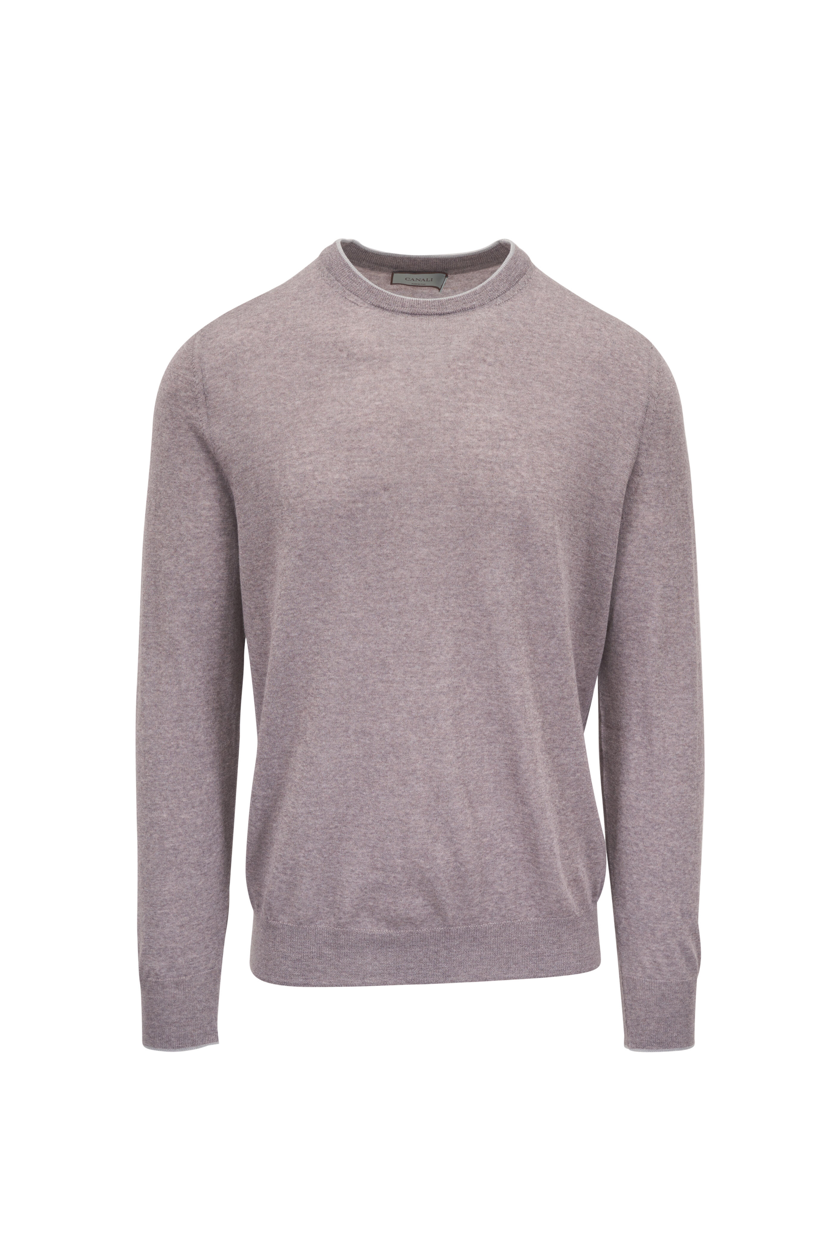 Canali - Tan Tipped Wool Jersey Crewneck Sweater