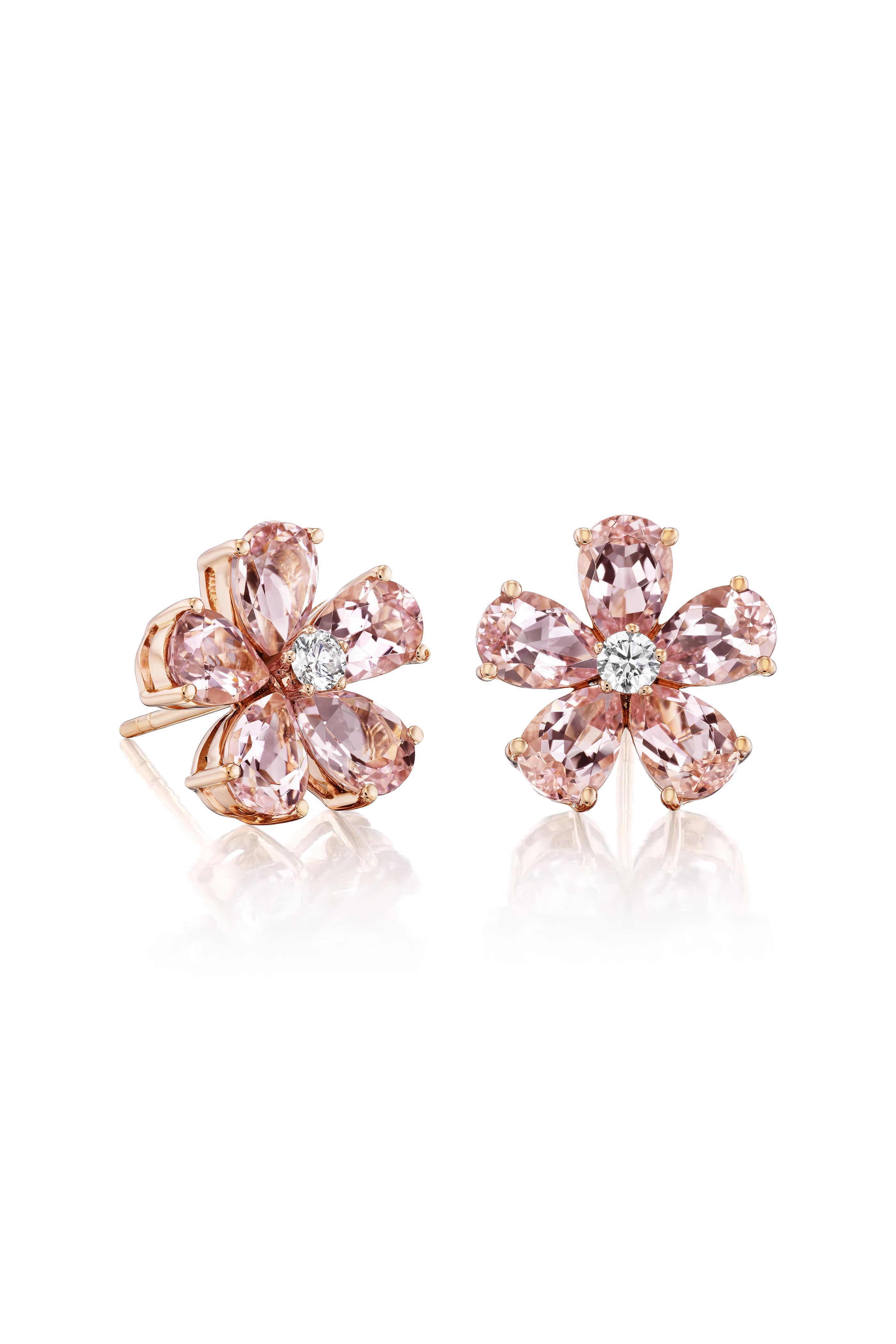 Nam Cho - 18k Rose Gold Pink Morganite & Diamond Flower Stud