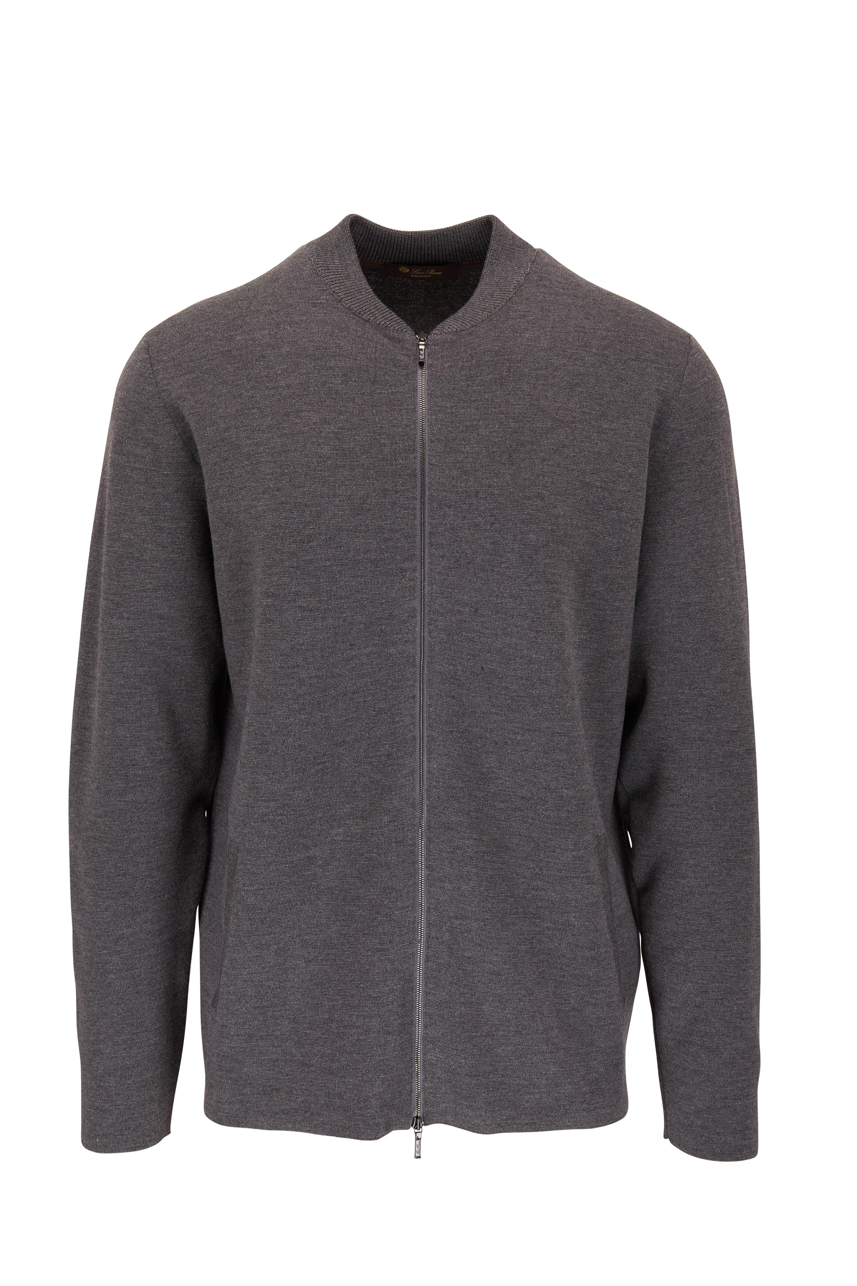 Loro Piana - Gray Melange Wool Zip Cardigan | Mitchell Stores