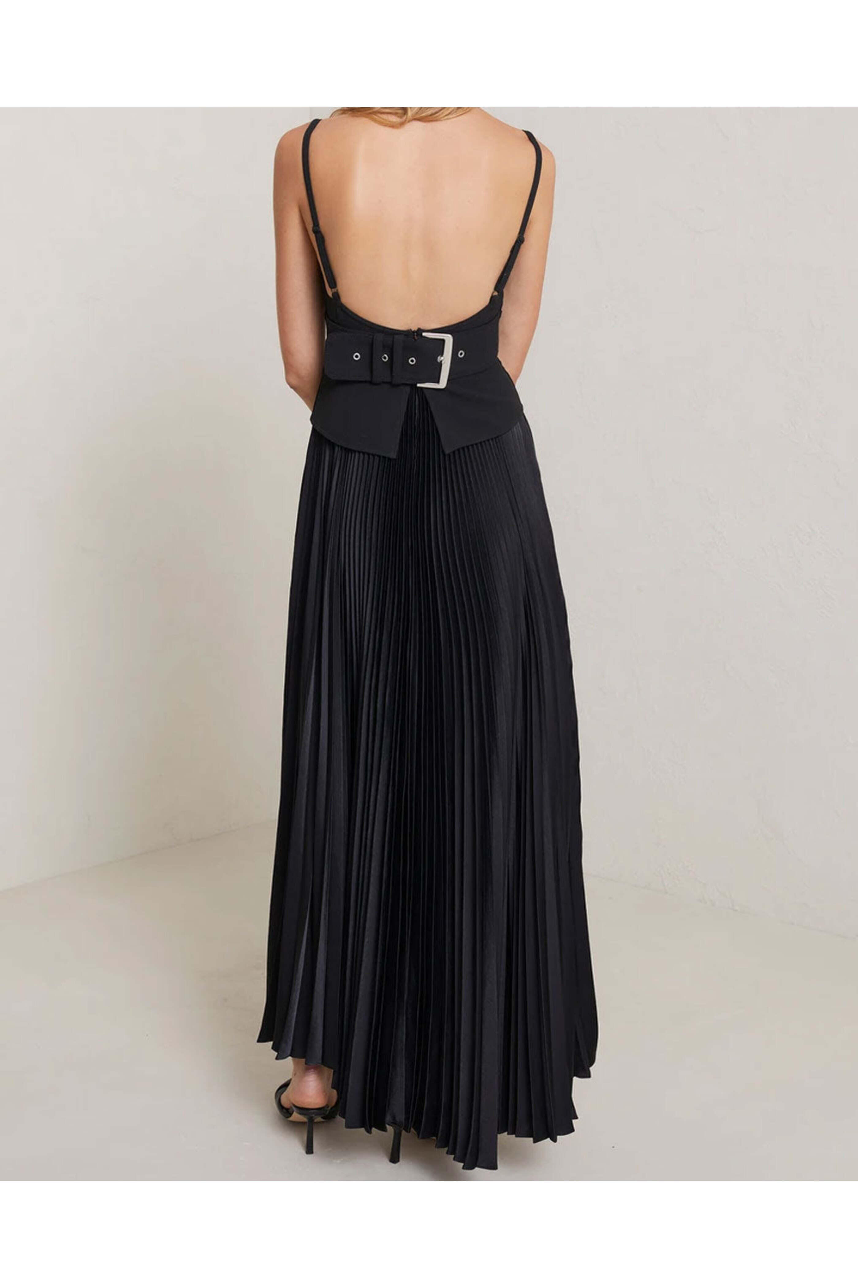 A.L.C. - Black Buckle Gwen Pleated Midi Dress