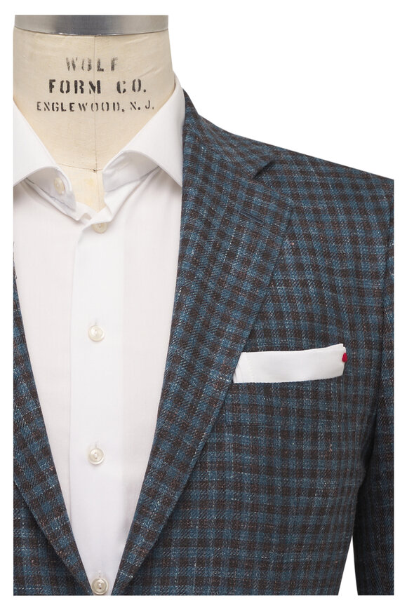 Kiton Brown & Teal Cashmere, Silk & Linen Sportcoat