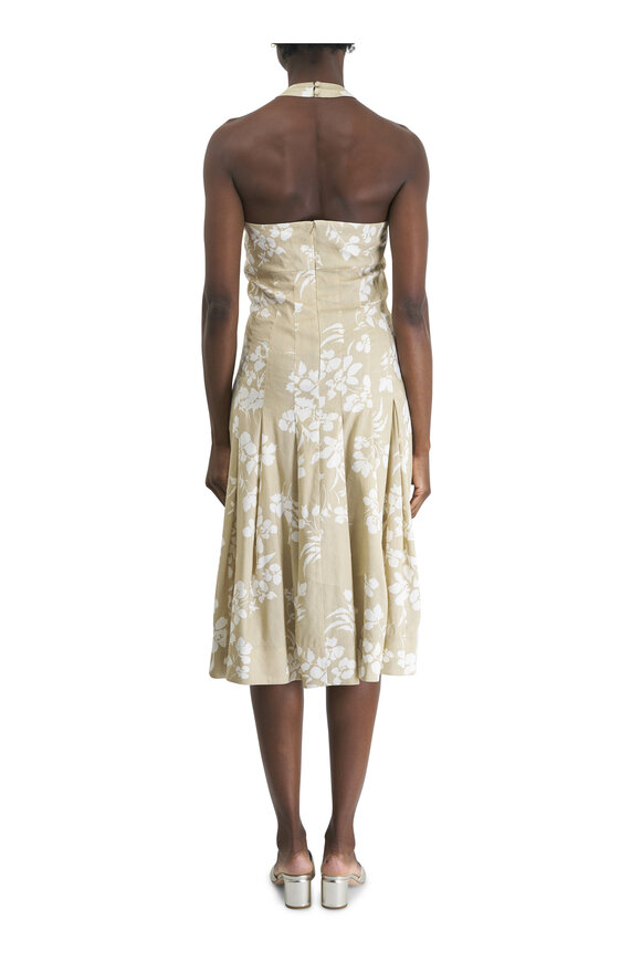 Veronica Beard - Amalia Khaki & White Floral Print Halter Dress