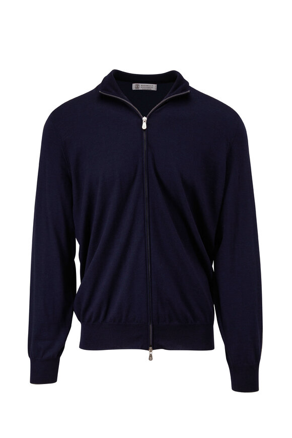 Brunello Cucinelli - Navy Wool & Cashmere Full Zip Sweater