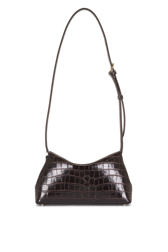 Totême T-Lock Dark Brown Embossed Leather Clutch - view 3
