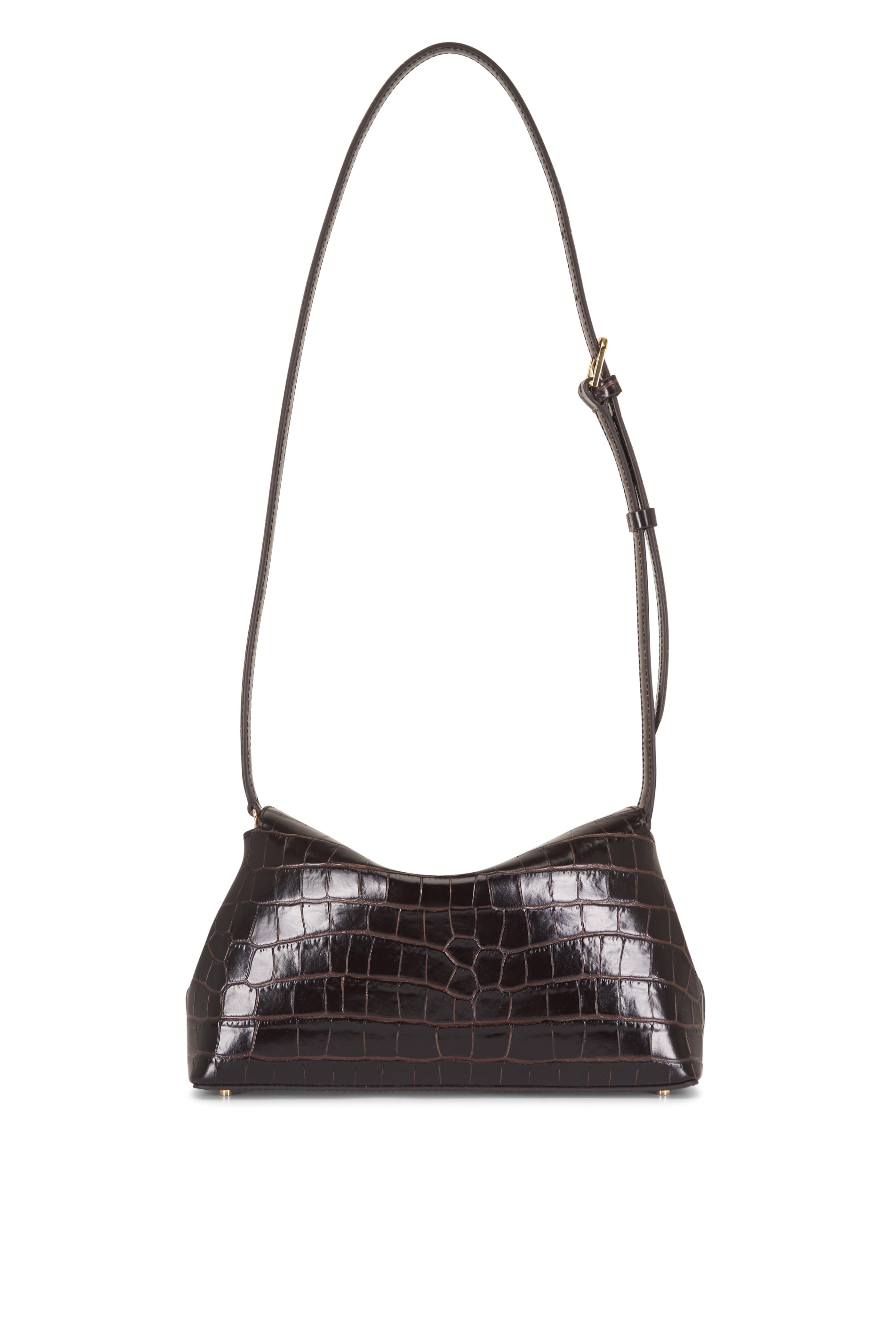 Totême - T-Lock Dark Brown Embossed Leather Clutch