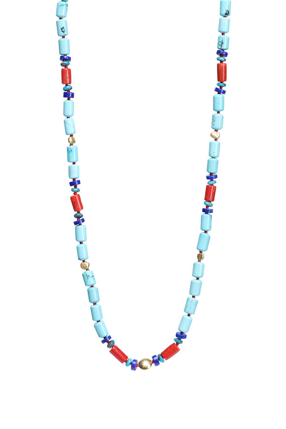 Darlene De Sedle Turquoise & Lapis Rondel Coral Necklace