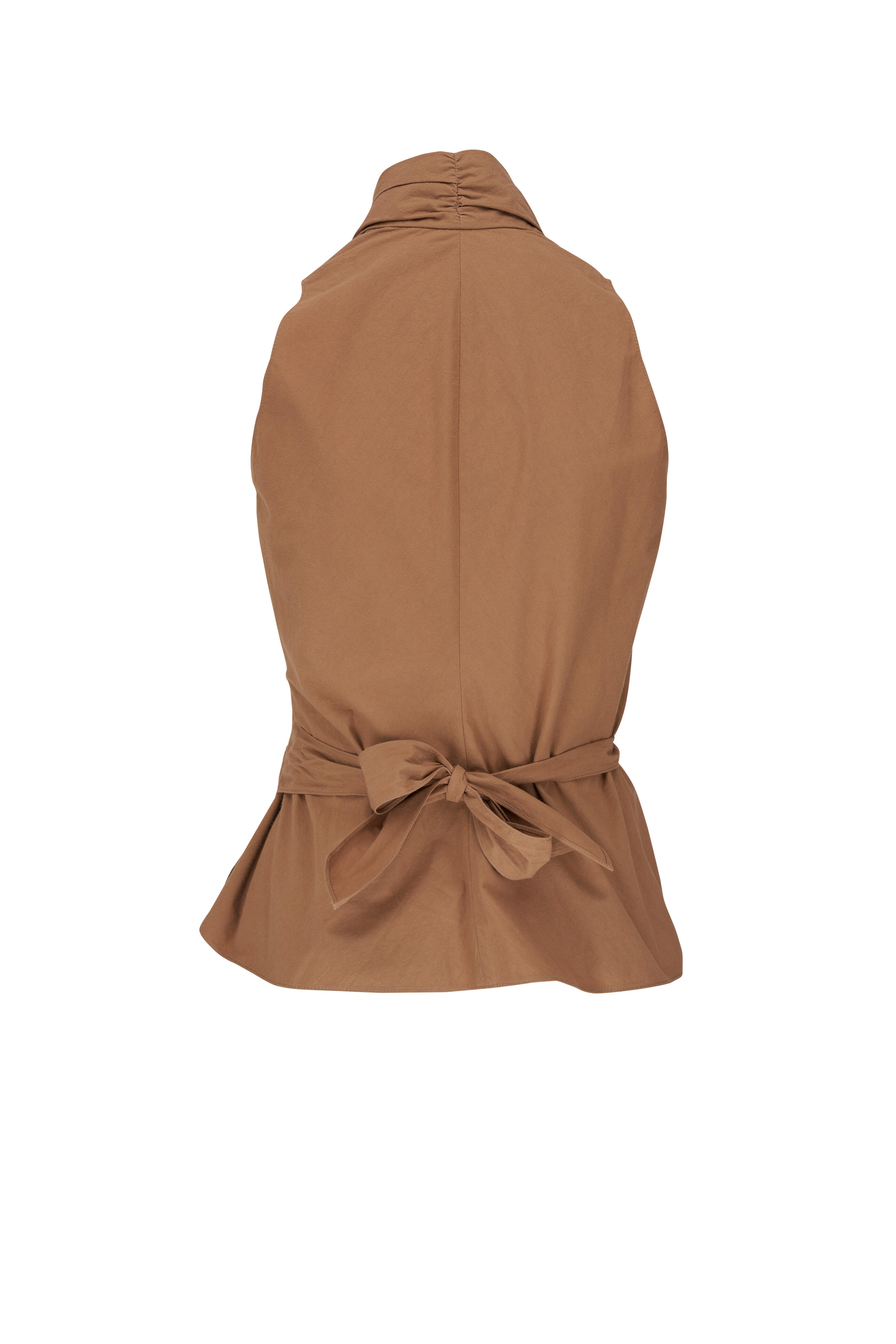 Peter Cohen - Vest Wrap Tan Cotton Broadcloth Top - view 2
