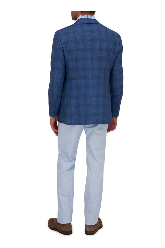 Kiton - Aqua Blue Plaid Dress Shirt