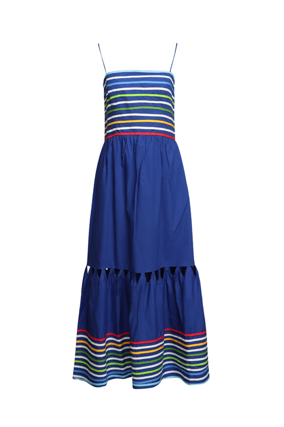 Farm Rio Blue Striped Midi Dress