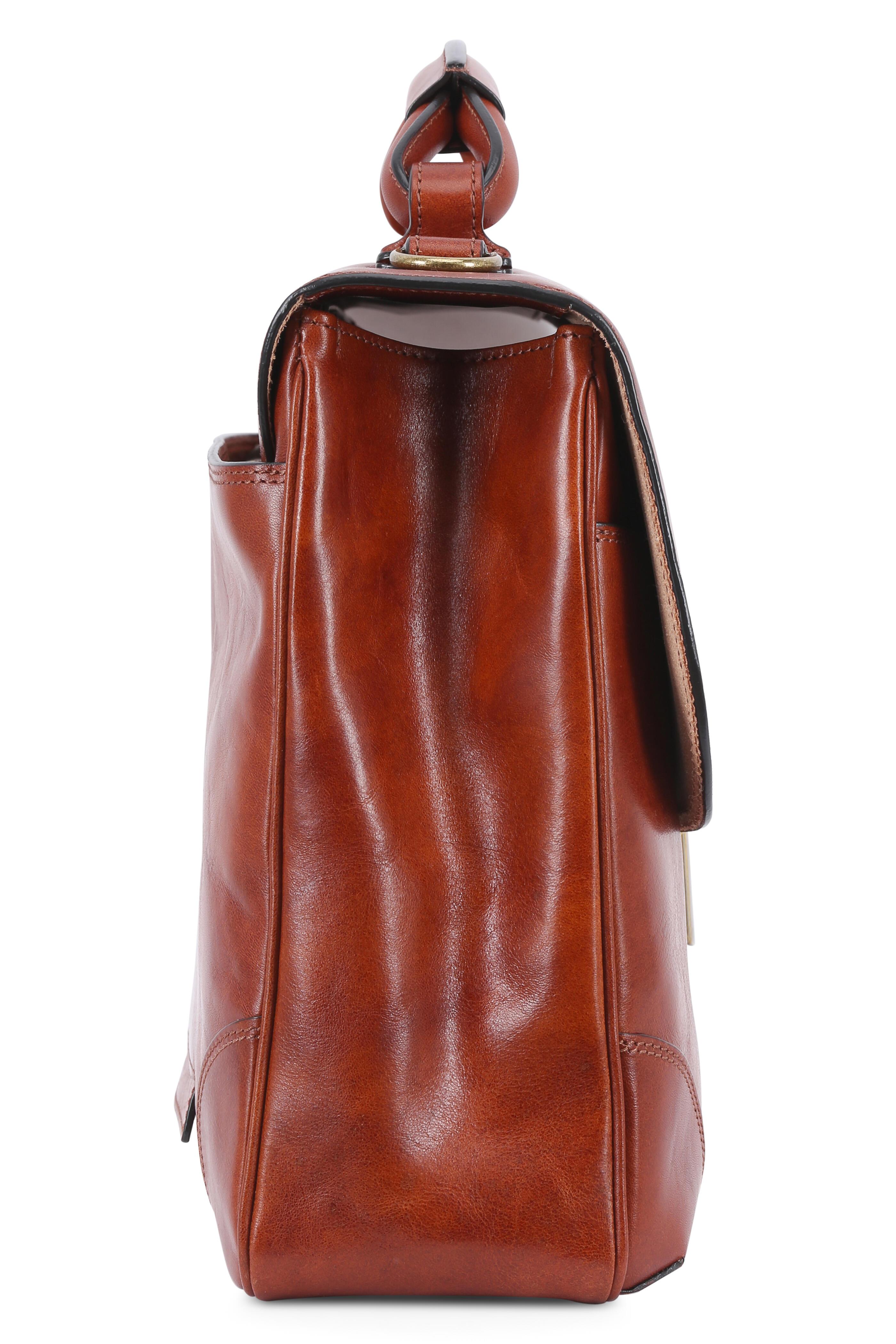 Bosca - Hand Stained Amber Leather Flap Front Briefcase